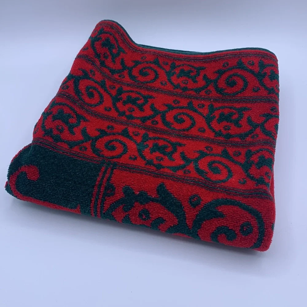 Vintage JCPenney Home Collection Cotton Red Green JOY Bath Towel & Hand Towel